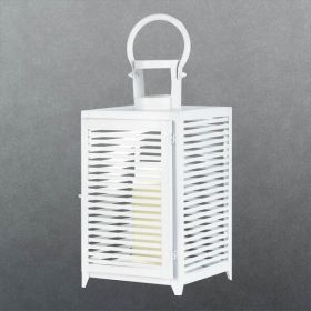 Accent Plus White Slatted Candle Lantern - 15 inches
