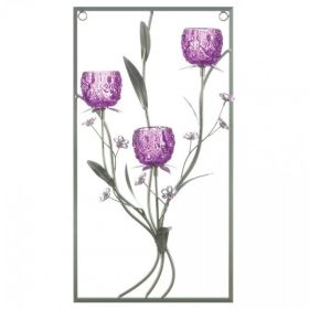 Accent Plus Purple Flower Rectangular Wall Sconce - Three Candles