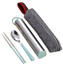 Portable Stainless Steel Flatware Spoon Chopsticks Tableware Set [E]