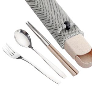 Portable Stainless Steel Flatware Spoon Chopsticks Tableware Set [D]