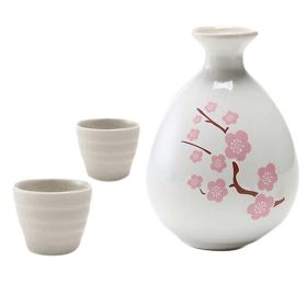 3-Piece Japanese Sake Set Peach Blossom Wine Pot Wine Cups
