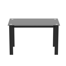 Modern tempered glass black dining table;  simple rectangular metal table legs living room kitchen table