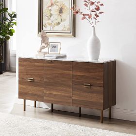 Credenza Sideboard Buffet Console Storage Cabinet 48" Wide 4 Drawers and 1 Door, Faux Marble Top