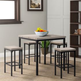 36 Inch 5 Piece Counter Height Dining Table and Stool Set; Square Wood Top; Iron Frame; Gray; Black; DunaWest