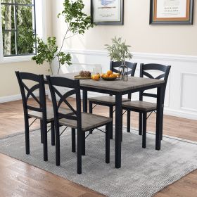 5-Piece Dining Table Set Home Kitchen Table and Chairs Industrial Wooden Dining Set with Metal Frame and 4 Chairs, Brown Gray