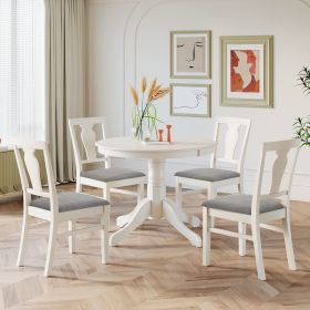 Mid-Century Wood 5-Piece Dining Table Set;  Round Kitchen Set with 4 Upholstered Dining Chairs for Small Places
