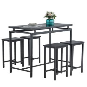 5 Piece Dining Table Set, Dining Set for 4, Wooden Table and 4 Stools, Black RT