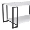 Coffee Table; 2 Layers 1.5cm Thick Marble MDF Rectangle 39.37" L Tabletop Iron Coffee Table ; Dining Room; Coffee Shop; White Top; Black Leg AL