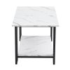 Coffee Table; 2 Layers 1.5cm Thick Marble MDF Rectangle 39.37" L Tabletop Iron Coffee Table ; Dining Room; Coffee Shop; White Top; Black Leg AL