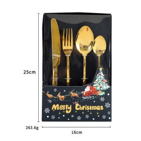 2021 New Christmas Series Western Dinner Set Hotel Home Luxury Style Main Dinner Knife; Fork; Spoon Gift Box (colour: A10 Christmas titanium main four piece gift box)