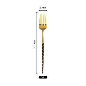 2021 New Christmas Series Western Dinner Set Hotel Home Luxury Style Main Dinner Knife; Fork; Spoon Gift Box (colour: Black gold dot main fork * opp bag)