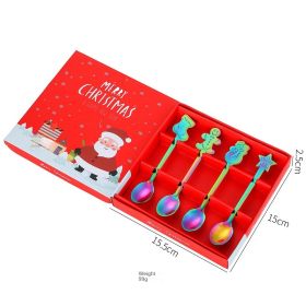Cross border Christmas spoon Stainless steel spoon Creative mixing coffee dessert spoon Christmas spoon gift set (Specifications: 01 Magic color suit)