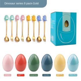 New Creative Tableware Mind Egg Light and Luxury Christmas Cartoon Doll Dessert Spoon Fork Stirring Spoon Wedding Gift (Specifications: Dinosaur spoon and fork 8 pieces)
