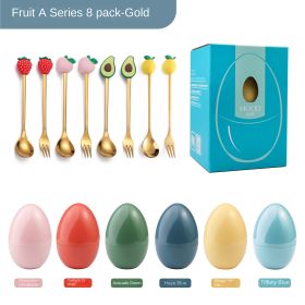 New Creative Tableware Mind Egg Light and Luxury Christmas Cartoon Doll Dessert Spoon Fork Stirring Spoon Wedding Gift (Specifications: Fruit spoon fork 8-piece package - type A)