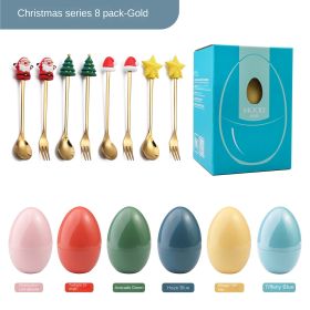 New Creative Tableware Mind Egg Light and Luxury Christmas Cartoon Doll Dessert Spoon Fork Stirring Spoon Wedding Gift (Specifications: 8 Christmas spoons and forks)