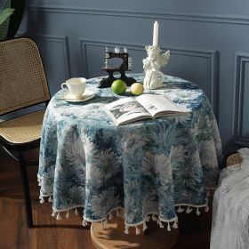 Cloth father tablecloth tablecloth ins cotton linen tablecloth tassel rectangular tablecloth table mat tea table cover cloth wholesale (colour: Beige tassel+blue oil painting)