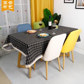 Cotton and linen tablecloth grid ins simple spot Xiaoqing Xinliusu tea table tablecloth tea table cover cloth table cloth (colour: Black checkered lace)