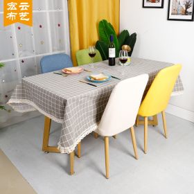 Cotton and linen tablecloth grid ins simple spot Xiaoqing Xinliusu tea table tablecloth tea table cover cloth table cloth (colour: Grey checkered lace)