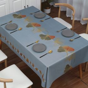 Benzhi Nordic embroidery printed tablecloth wholesale waterproof oil proof washfree rectangular pvc tablecloth table mat net red (colour: Golden leaf)