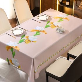 Benzhi Nordic embroidery printed tablecloth wholesale waterproof oil proof washfree rectangular pvc tablecloth table mat net red (colour: Beige Gold Flower - Beige 2022)