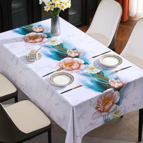 Benzhi Nordic embroidery printed tablecloth wholesale waterproof oil proof washfree rectangular pvc tablecloth table mat net red (colour: Ink and wash flowers bloom)