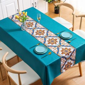 Benzhi Nordic embroidery printed tablecloth wholesale waterproof oil proof washfree rectangular pvc tablecloth table mat net red (colour: National fresh wind - blue)