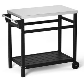 Outdoor Prep Cart Dining Table for Pizza Oven, Patio Grilling Backyard BBQ Grill Cart (Color: Black)