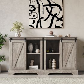 Buffet & Sideboard with Sliding Barn Door Multi-functional Storage Cabinet For Farmhouse (Color: Gray)