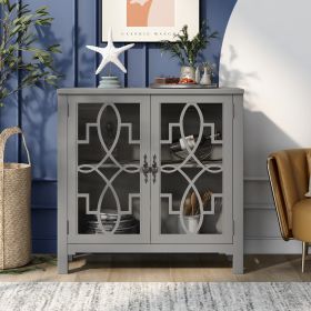 36'' Wood Accent Buffet Sideboard Storage Cabinet with Doors and Adjustable Shelf, Entryway Kitchen Dining Room (Color: Grey)