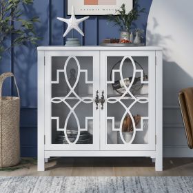 36'' Wood Accent Buffet Sideboard Storage Cabinet with Doors and Adjustable Shelf, Entryway Kitchen Dining Room (Color: White)