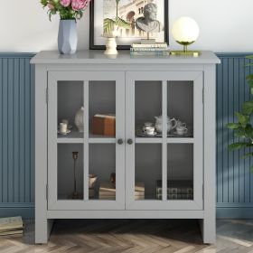 31.5'' Wood Accent Buffet Sideboard Storage Cabinet with Doors and Adjustable Shelf (Color: Grey)