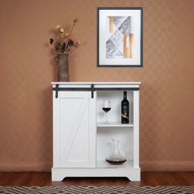 Farmhouse Coffee Bar Cabinet Buffet & Sideboard Kitchen Storage Cabinet Cupboard with Sliding Door for Kitchen Dining Living Room White color (Color: Antique White)