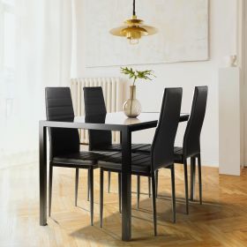 5 Pieces Dining Table Set for 4,Kitchen Room Tempered Glass Dining Table ,4 Faux Leather Chairs ,Black (Color: Black)
