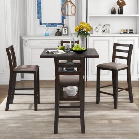5-Piece Wooden Counter Height Dining Set with Padded Chairs and Storage Shelving (Color: Espresso)