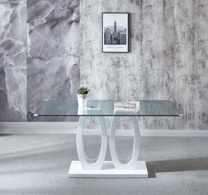 Contemporary Tempered Glass Top Double Pedestal Dining Table;  size 63" x 35.4" x 29.5" (Black or White) (Color: White)