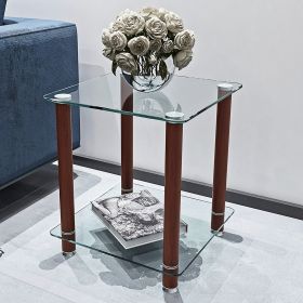 1-Piece Side Table ;  2-Tier Space End Table ; Modern Night Stand;  Sofa table;  Side Table with Storage Shelve (Color: Transparent+Walnut)