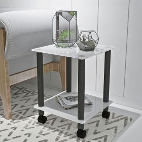 1-Piece Side Table ;  2-Tier Space End Table ; Modern Night Stand;  Sofa table;  Side Table with Storage Shelve (Color: White+Black)