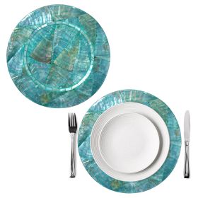 Mother Of Pearl Inlay Charger Plates (Set 2) | Under Plates for Dining; Wedding and Decoration (Color: Teal)