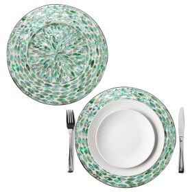 Mother Of Pearl Inlay Charger Plates (Set 2) | Under Plates for Dining; Wedding and Decoration (Color: Turquoise)