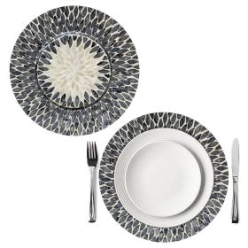 Mother Of Pearl Inlay Charger Plates (Set 2) | Under Plates for Dining; Wedding and Decoration (Color: Black Mosaic)
