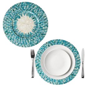 Mother Of Pearl Inlay Charger Plates (Set 2) | Under Plates for Dining; Wedding and Decoration (Color: Aqua Mosaic)