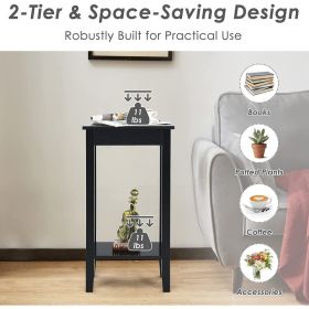 Set of 2 Versatile 2-Tier End Tables with Storage Shelf (Color: Black)