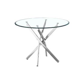 Artisan Contemporary Round Clear Dining TemperedGlass Table with Chrome Legs (Color: Silver)