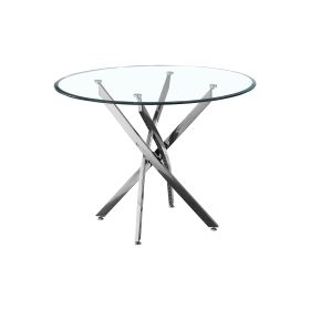 Artisan Contemporary Round Clear Dining TemperedGlass Table with Chrome Legs (Color: Black)