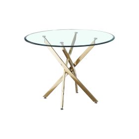 Artisan Contemporary Round Clear Dining TemperedGlass Table with Chrome Legs (Color: Gold)