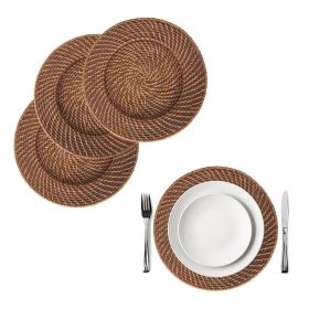 Round Wicker Charger | Woven Rustic Dinnerware Tableware for Dinner; Party; Wedding (Set: Set 4)