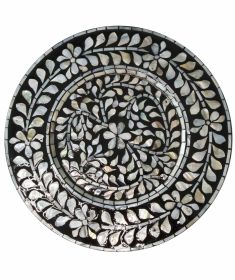 Mother Of Pearl Inlay Charger Plates (Set 2) | Under Plates for Dining; Wedding and Decoration (Color: Black Floral)