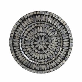Mother Of Pearl Inlay Charger Plates (Set 2) | Under Plates for Dining; Wedding and Decoration (Color: Black Flower)