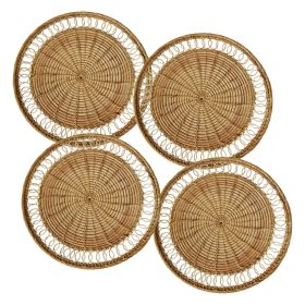 Rattan Woven Placemats for Dining Table | Heat Resistant Non-Slip Wicker Placemat (Style: Flower)